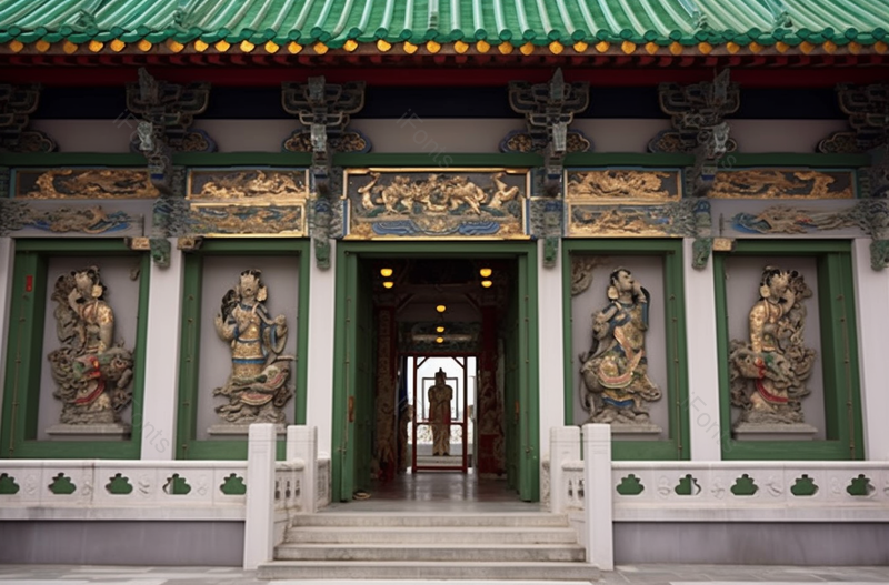 广东省汕头市中式佛教绿色特色建筑特写,高清,摄影图,摄影图片,图片大全,摄影图免费下载